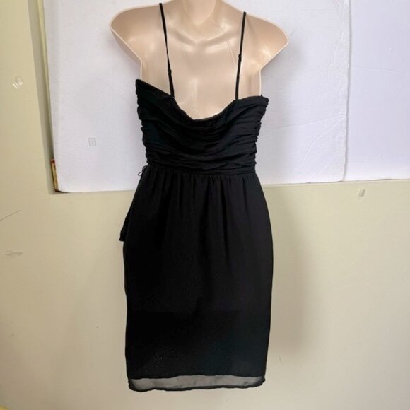 Guess NWOT Chiffon Evening Dress Ruched Sweetheart Faux Wrap Skirt Ruffle Draped - Picture 3 of 16